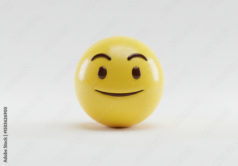 Fototapeta premium A simple yellow emoji with a gentle smile on a clean white background view