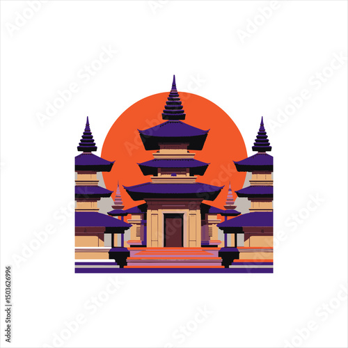Traditional Asian Temple Vector Illustration,
Ancient Pagoda Architecture Design,
Flat Style Oriental Temple Building,
Historic Multilevel Pagoda Vector Art,
Asian Cultural Heritage Temple Design,