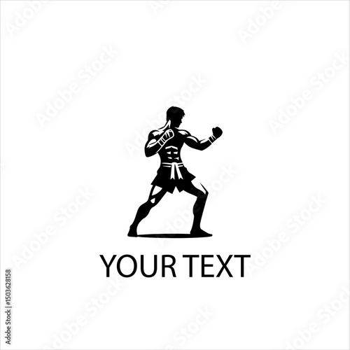 Muay Thai Fighter Vector – Male Athlete in Traditional Martial Arts Pose Isolated on White Background