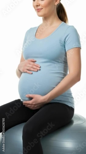 pregnant woman holding her belly and bounce ball training