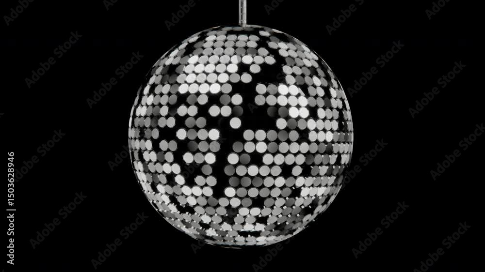 4K Spinning Disco Ball with Reflected Moving Lights. Alpha Channel for Easy Compositing in Dance and Party Scenes