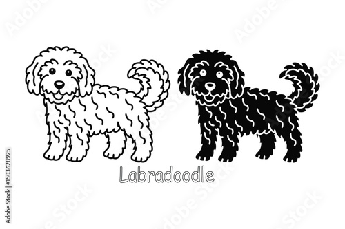 Labradoodle Line Art, Most Popular Dog Breeds Coloring Page for Kids