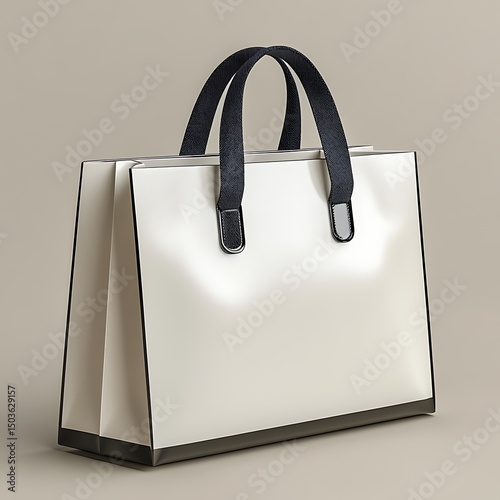 A stylish white handbag with black details and handles is displayed