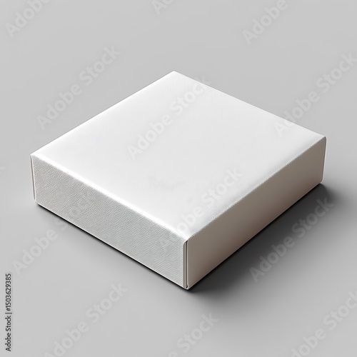 A single white textured square box resting on a gray surface
