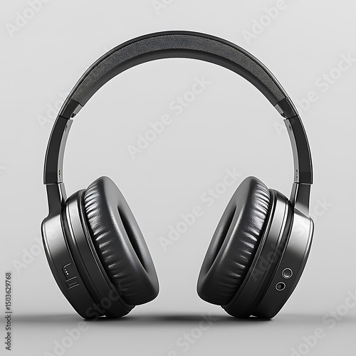 A Pair Of Modern Black Headphones On A Gray Background