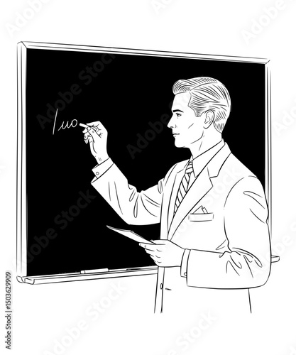 Teacher writing on blackboard