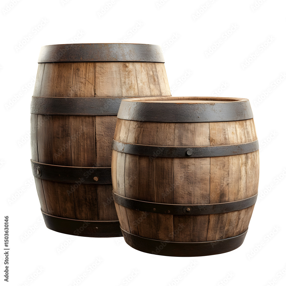 Fototapeta premium Wooden oak barrels, cut out