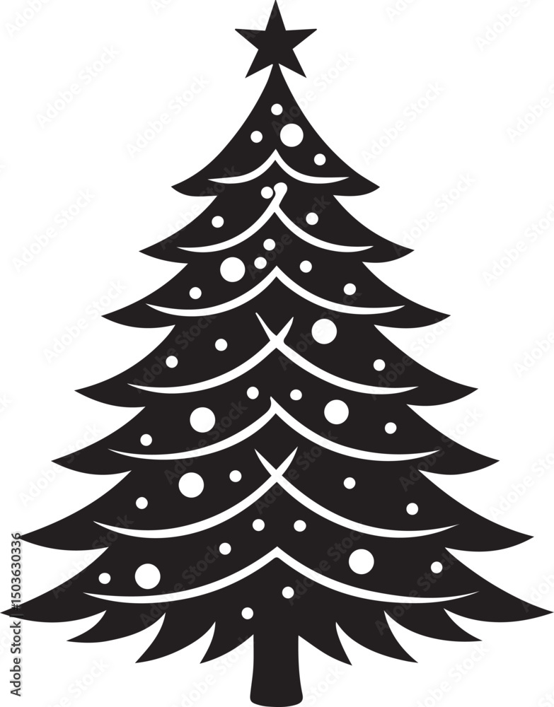 Obraz premium christmas tree vector clipart, christmas tree silhouette vector icon, christmas tree vector illustration black and white