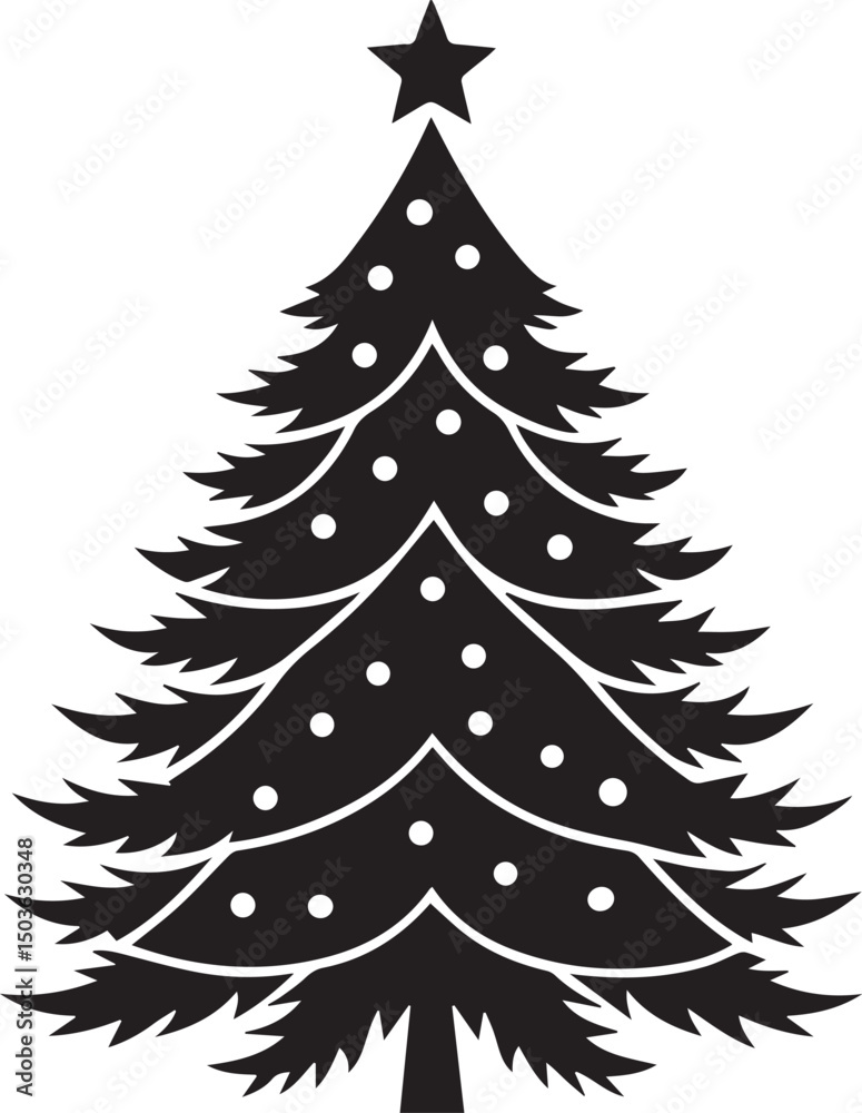 Obraz premium christmas tree vector clipart, christmas tree silhouette vector icon, christmas tree vector illustration black and white