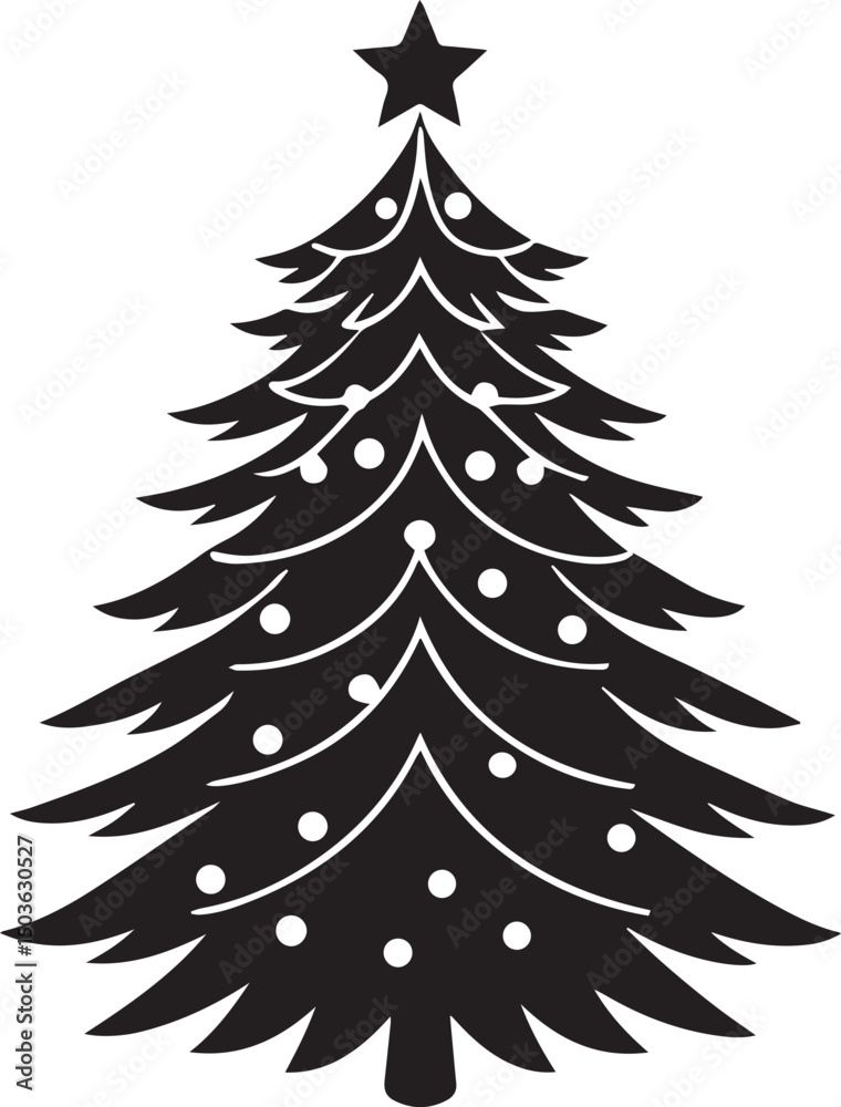 Obraz premium christmas tree vector clipart, christmas tree silhouette vector icon, christmas tree vector illustration black and white