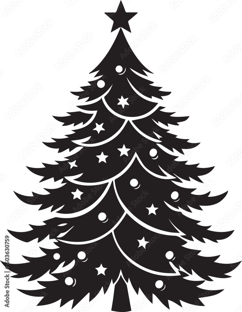 Obraz premium christmas tree vector clipart, christmas tree silhouette vector icon, christmas tree vector illustration black and white