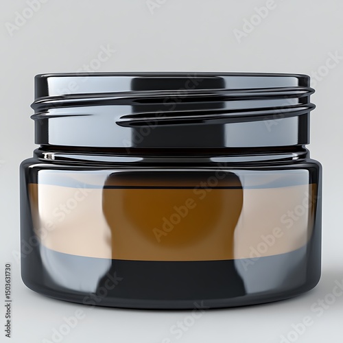 A sleek dark cosmetic jar with a screw on lid