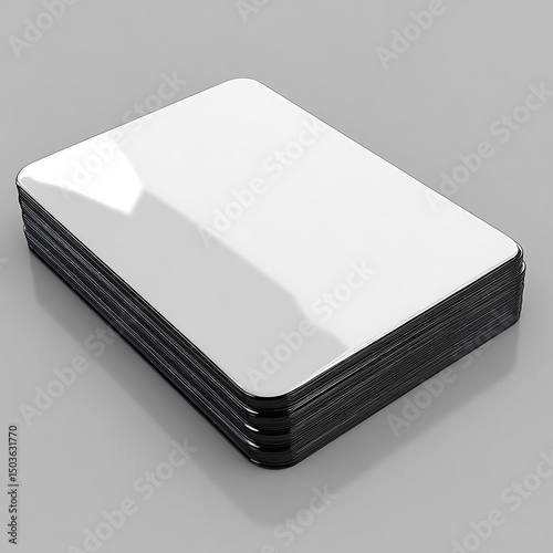 A stack of white blank cards with rounded corners is shown