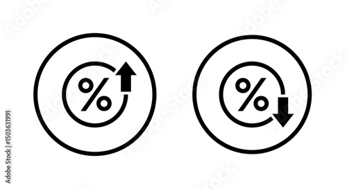 Percent up and down icon on circle line. Percentage upward and downward sign. Growth and decline symbol