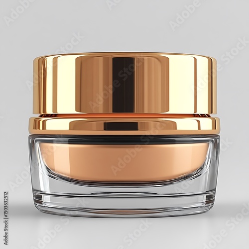 A luxurious cosmetic jar with a shiny golden lid is displayed here