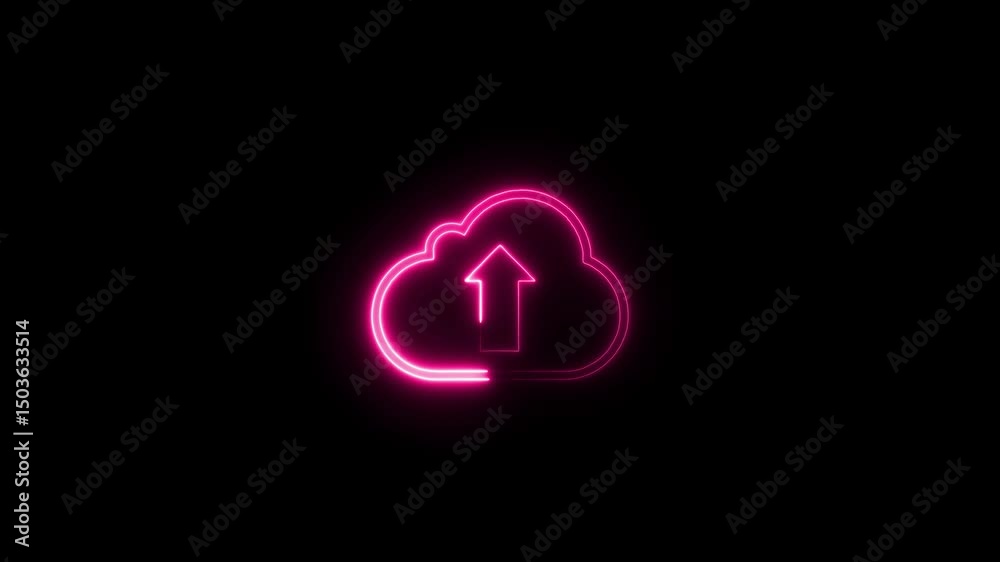 glowing neon Download cloud computing outline and filled icon sign. Download symbol.Neon clouds collection. Upload cloud arrow and download symbol isolated black background, 4K Video motion 