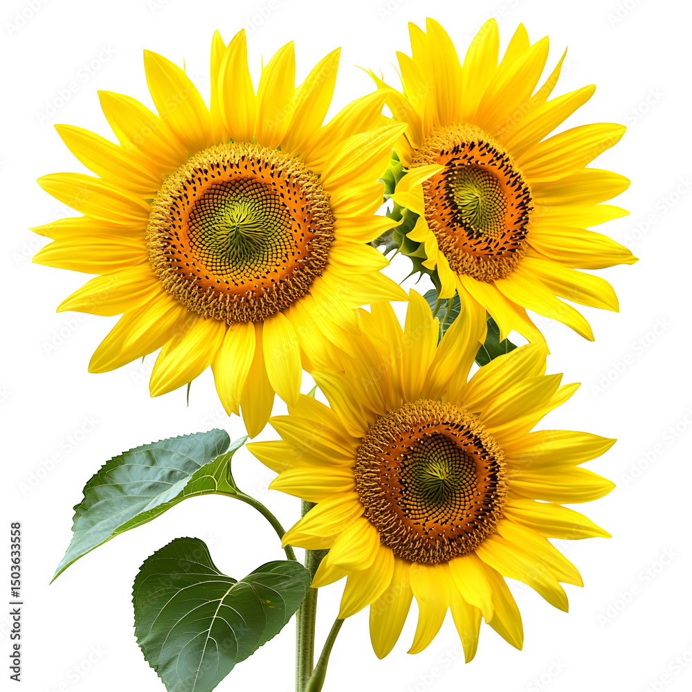 Obraz premium Bright yellow sunflowers in full bloom, isolated