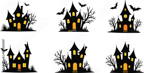 Haunted House Vector Set – Halloween Spooky Building Clipart for Crafts and Design