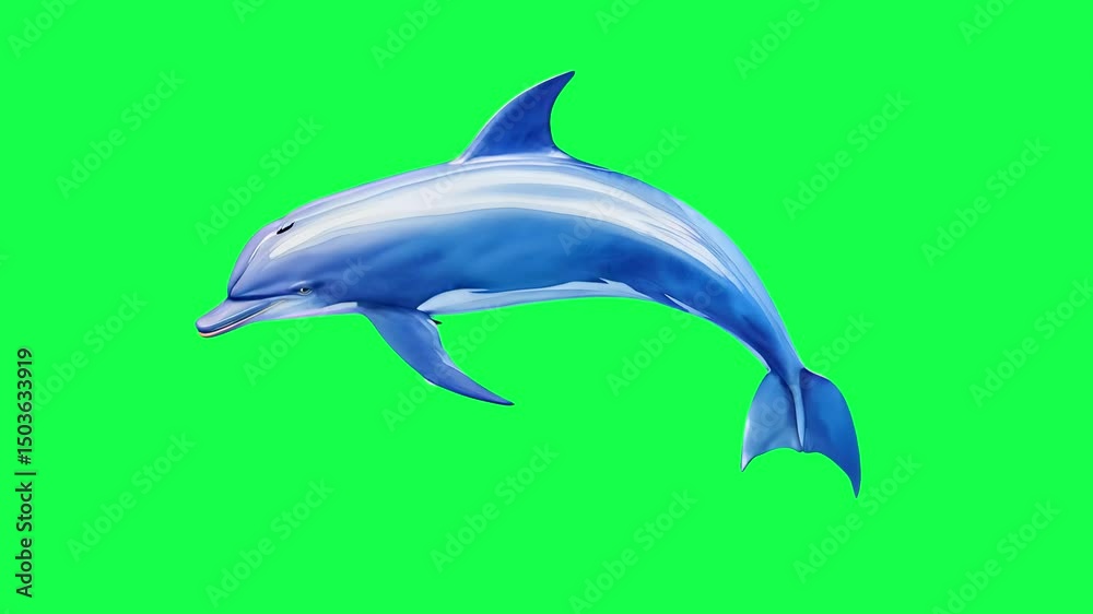 Vibrant dolphin animation, transparent 4K video, green screen Vibrant dolphin animation, transparent 4K video, green screen