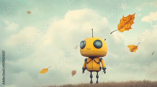 Robot in Autumn Field.