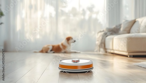 Robotic Vacuum Cleaning Modern Home.