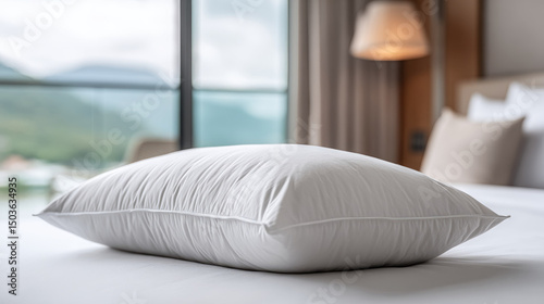 White pillow on bed with soft natural light in cozy room