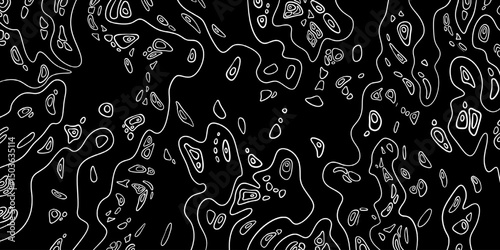 Background of white lines. Thin lines, black background, waves, vector graphics, topographic lines, wallpaper with contours, abstract lines