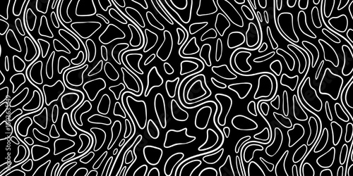 Background of white lines. Thin lines, black background, waves, vector graphics, topographic lines, wallpaper with contours, abstract lines