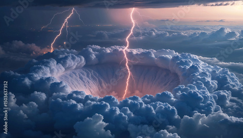 Intense Storm Clouds Forming a Vortex with Dramatic Lightning Strikes picture
