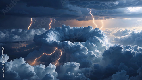 Intense Storm Clouds Forming a Vortex with Dramatic Lightning Strikes picture