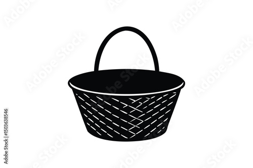 A wicker picnic basket silhouette on white background