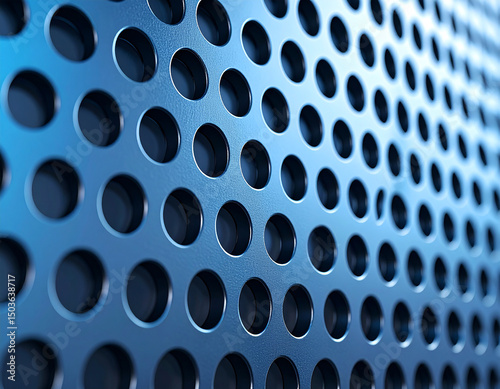 Perforated Steel: The industrial precision of a close-up shot of a perforated steel sheet, showcasing a repetitive pattern of evenly spaced holes. The cool metallic sheen is a study in texture.