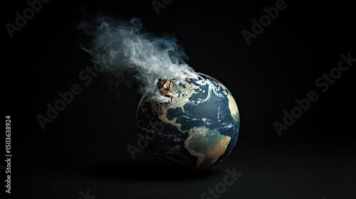 Planet Earth Emitting Smoke: Climate Change Concept