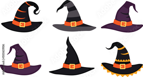 Witch Hat Vector Set – Halloween Clipart Bundle for Crafts and Design