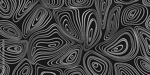 Background of white lines. Thin lines, black background, waves, vector graphics, topographic lines, wallpaper with contours, abstract lines