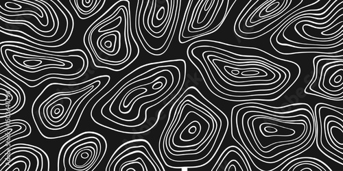 Background of white lines. Thin lines, black background, waves, vector graphics, topographic lines, wallpaper with contours, abstract lines