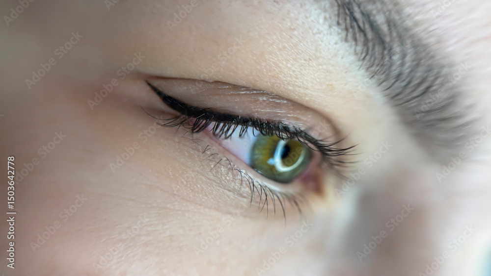 Obraz premium permanent eyeliner makeup close up. Healthy and clean skin young woman 