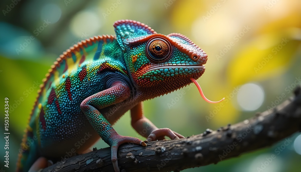Fototapeta premium Colorful Chameleon on a Branch