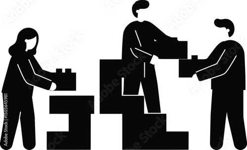 Teamwork Vector Illustration of Collaborative Puzzle Solving