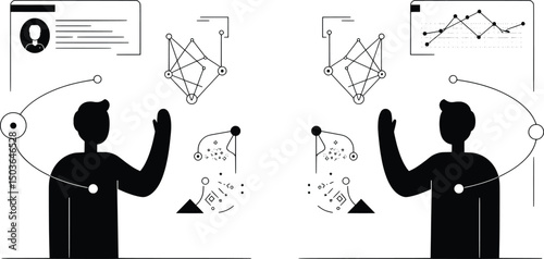 Interactive Data Visualization Vector Illustration of Network Analysis