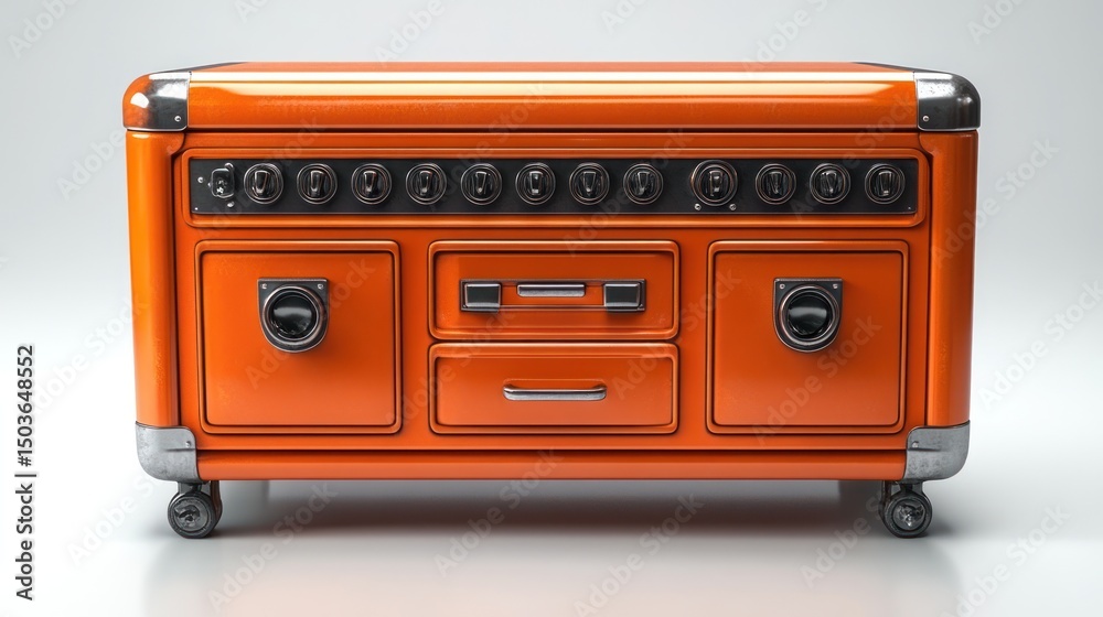 Obraz premium Retro Orange Entertainment Center: A Vintage-Inspired Media Console