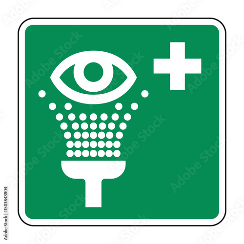 Eyewash Station Safety Sign – Green and White Icon Indicating Emergency Eye Wash Facility – High Quality Vectorial Image