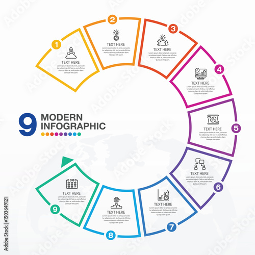 Infographic design with circle for business template. Vector 9 steps.