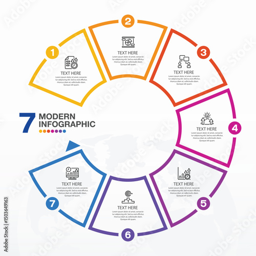 Infographic design with circle for business template. Vector 7 steps.