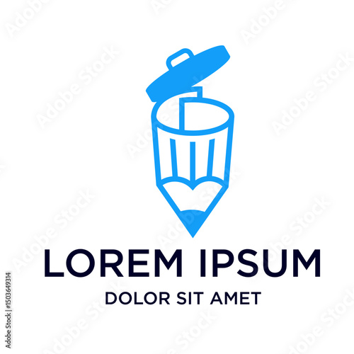 Minimalist Line Art Trash Can Pencil Creative Idea Logo Concept