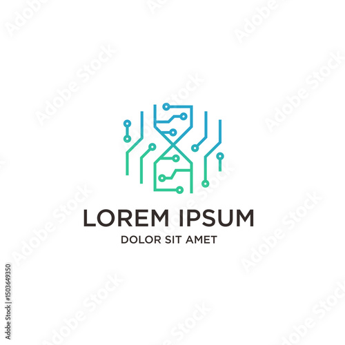 Modern Geometric Line DNA Circuit Board Connection Abstract Shape Logo