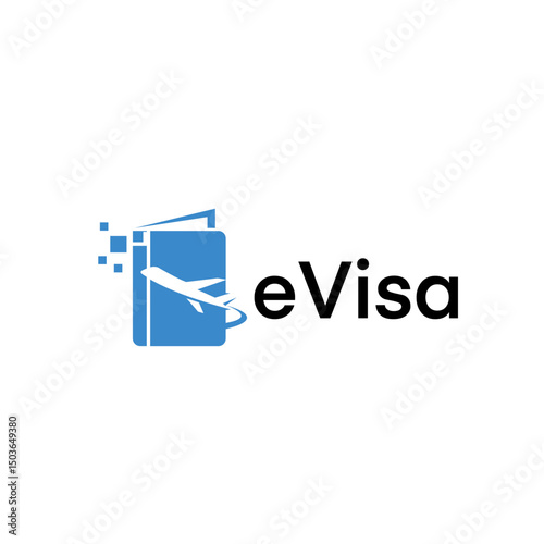 Modern Minimalist Electronic Visa Logo with Airplane and Pixel Element