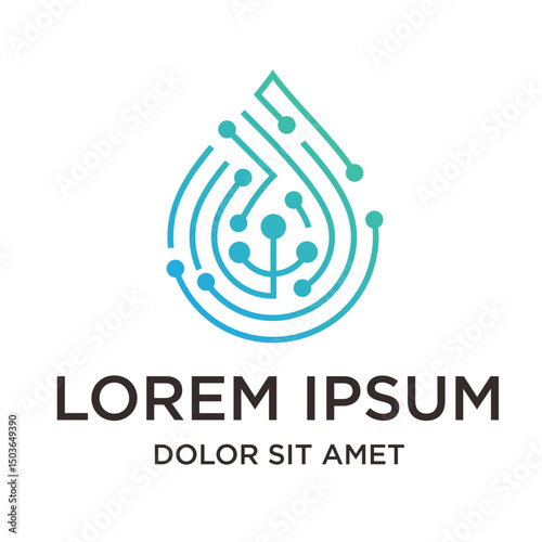 Modern Gradient Water Drop with Circuit Tech Style Logo Graphic