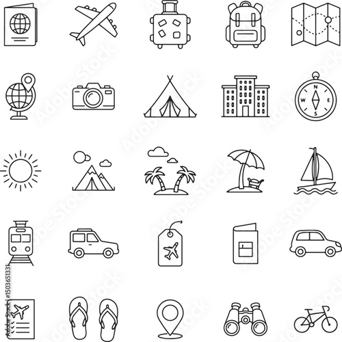 Collection of Travel Line Art Icons Adventure and Exploration
