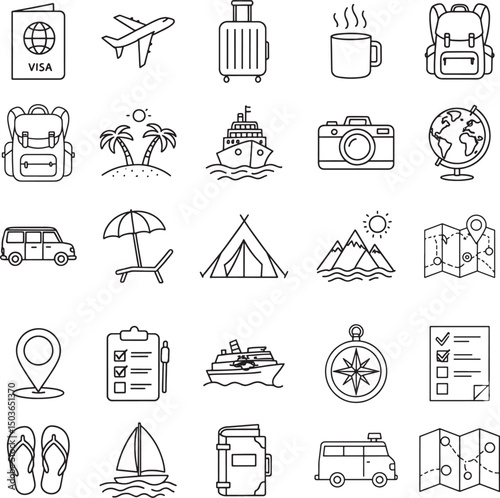 Collection of Travel Line Art Icons Adventure and Exploration